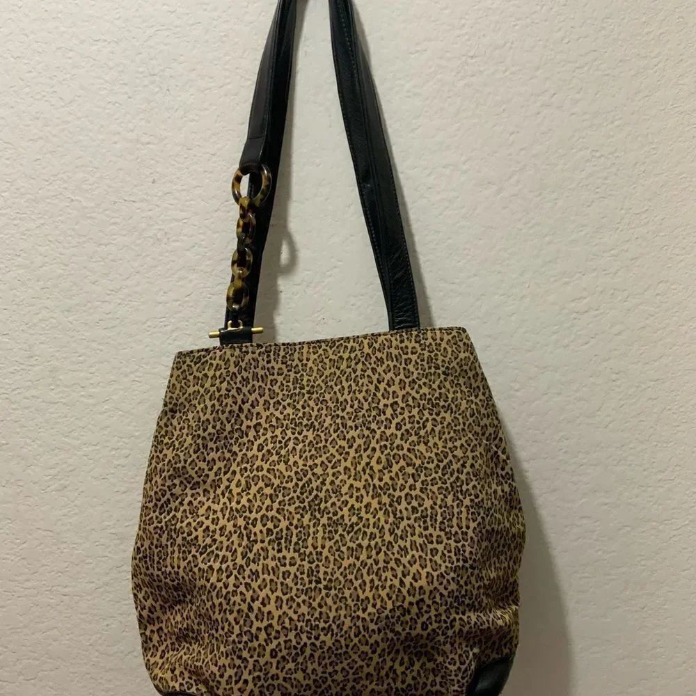 VINTAGE  SUSAN GAIL MADE IN  ITALY LEATHER HANDBAG Black/ Brown Medium